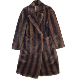 NEW NVLT Brown Faux Fur Double-Breasted Long Coat Sz M